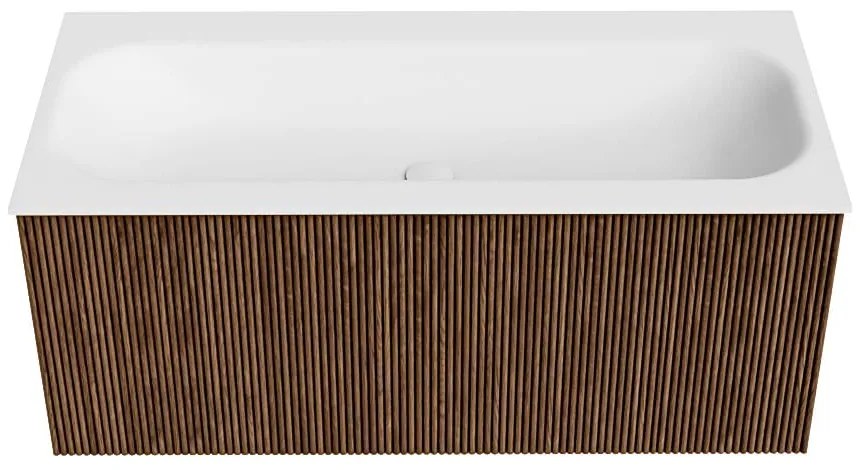 Mondiaz Kurve 100cm badmeubel walnut met 1 lade en wastafel big medium midden 1 kraangat