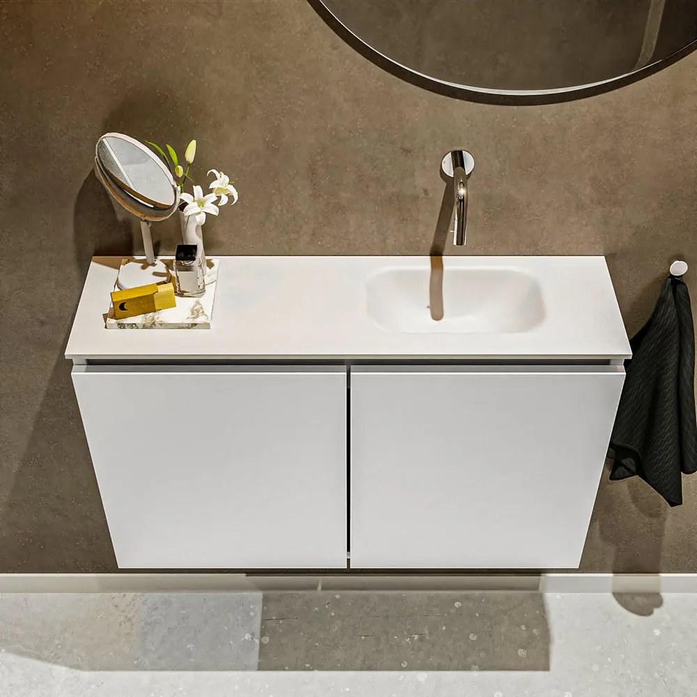 Mondiaz Ture 80cm toiletmeubel talc met wastafel talc rechts geen kraangat