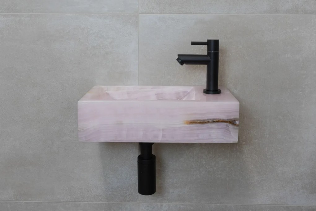 Saniclear Pink Onyx fonteinset met rechte kraan in mat zwart