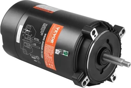 VEVOR 1 HP zwembadpompmotor, 56J frame, 115 V (9,8 ampère) / 230 V (4,9 ampère) 3450 tpm, 60 Hz, 1,4 duty-factor, 90 μF / 250 V condensator, linksom draaiende ronde flens vervangende motor