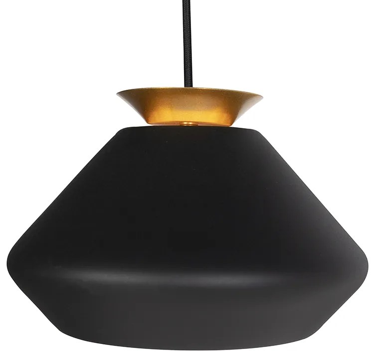 Eettafel / Eetkamer Moderne hanglamp 3-lichts zwart met goud balk - Mia Design, Modern E27 Binnenverlichting Lamp