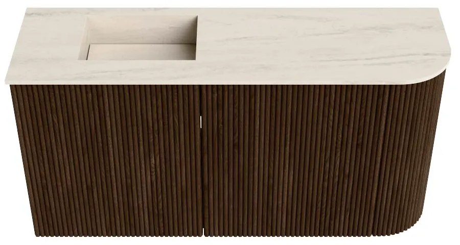 Mondiaz Joya DLux 80cm toiletmeubel ronding rechts walnut met wastafel faye links zonder kraangat meli
