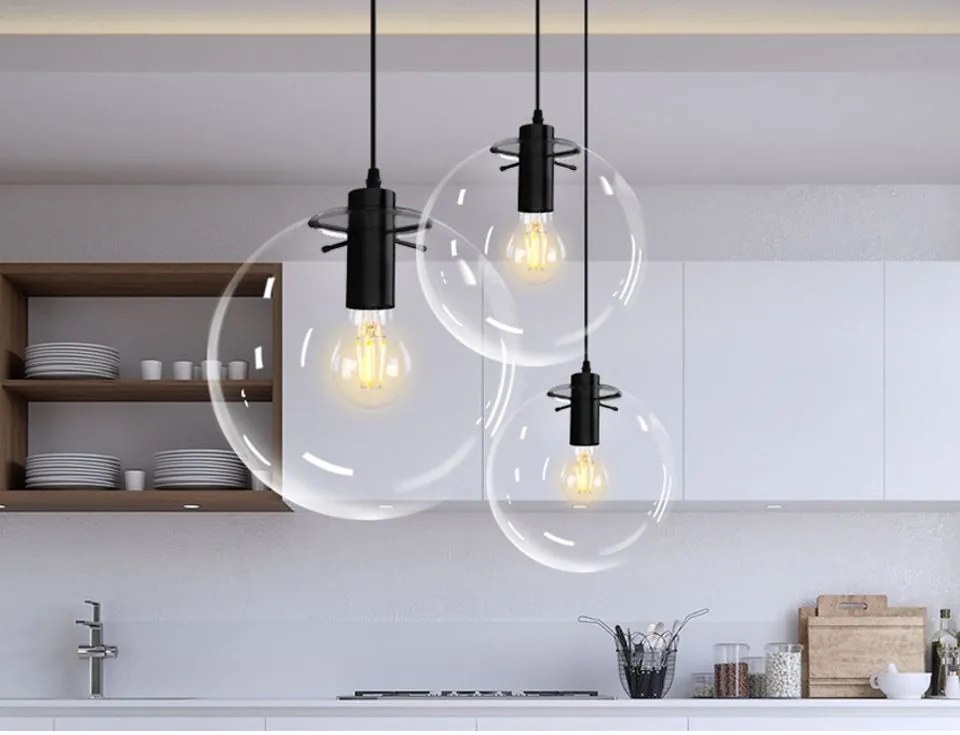 Hangende glazen plafondlamp Lassi Zwart 20 25 30 cm APP309-3C
