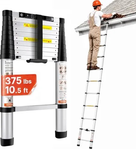 VEVOR 3,2 m telescopische ladder, antislip vouwladder, 48x9,5x76,5 cm, trapladder, intrekbaar met één druk op de knop, multifunctionele ladder, aluminiumlegering, draagvermogen 170 kg, ideaal voor klussen in huis, decoratie en schilderen.
