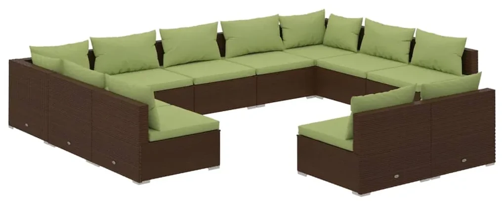 vidaXL 11-delige Loungeset met kussens poly rattan bruin