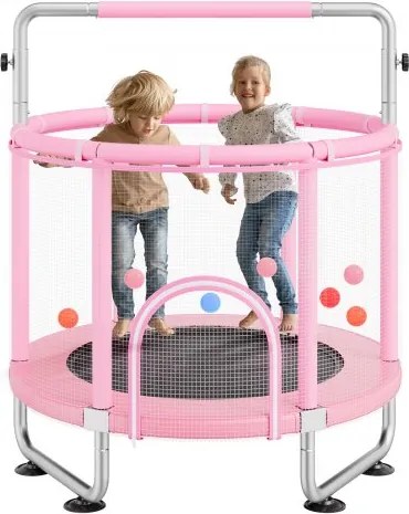 VEVOR Kindertrampoline Mini Leisure Trampoline 147 cm voor peuters Verstelbaar met Veiligheidsnet &amp; Basketbalring, Verjaardagscadeau Kerstspeelgoed voor kinderen vanaf 3 jaar Roze