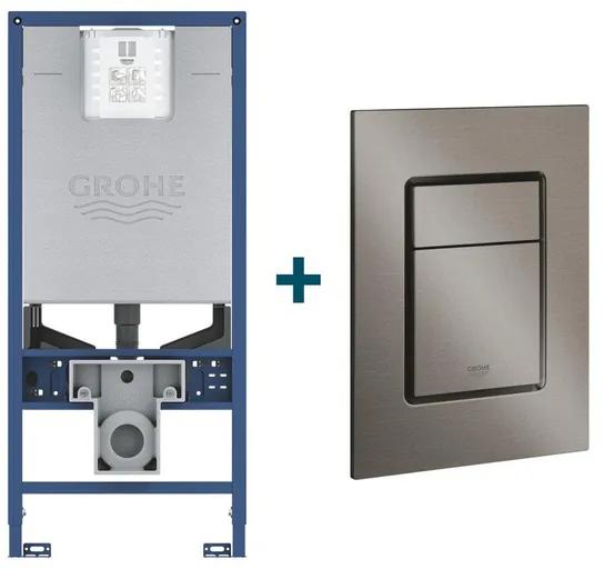 GROHE Rapid SLX Inbouwreservoir - frame netspanning - douchewc aansluiting - GROHE Skate cosmopolitan bedieningsplaat - Geborsteld Hard Graphite sw242311/sw405420