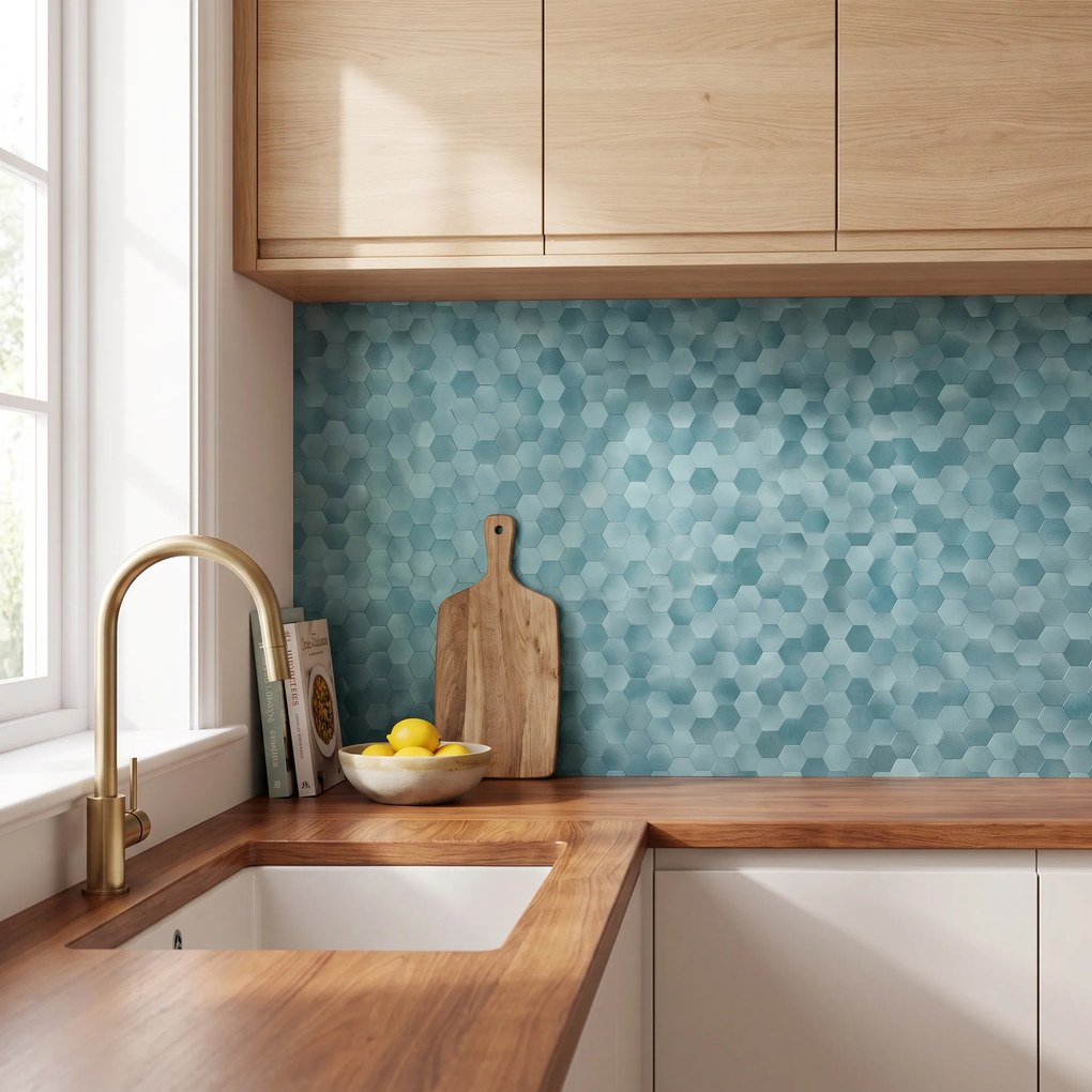 Zelfklevende Mozaïektegels Metaal | Hexagon Blauw | 28,8×29,2 cm | Keuken, Bad &amp; WC