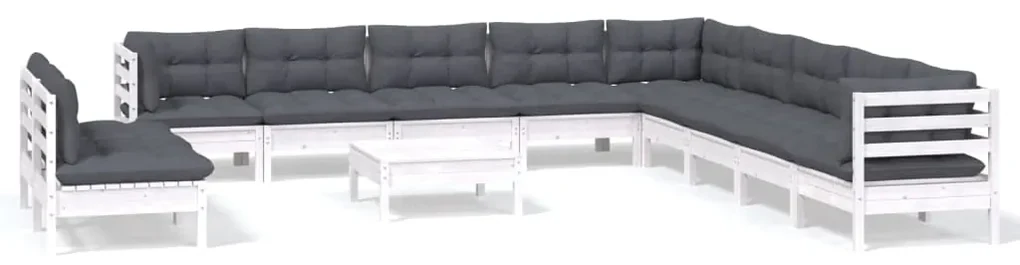 vidaXL 12-delige Loungeset met kussens massief grenenhout wit