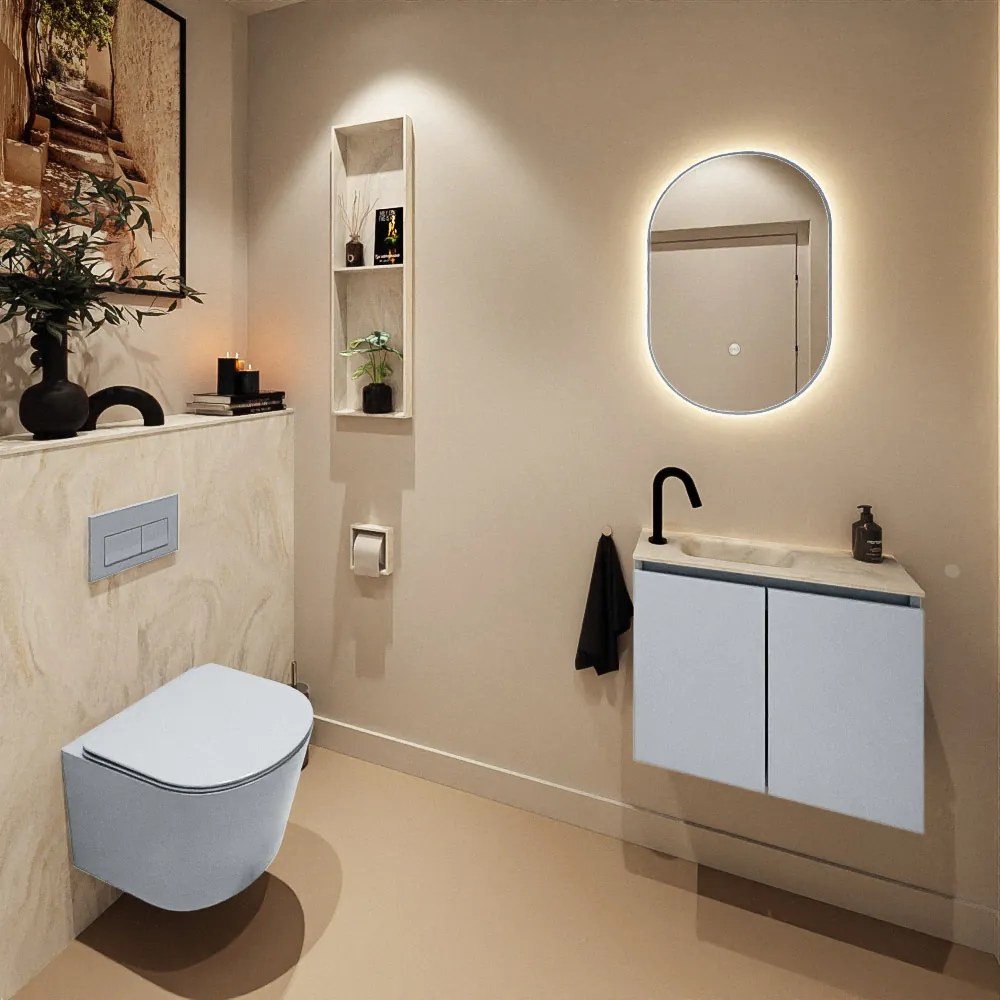 Mondiaz Ture DLux toiletmeubel 60cm clay met wastafel ostra links met kraangat