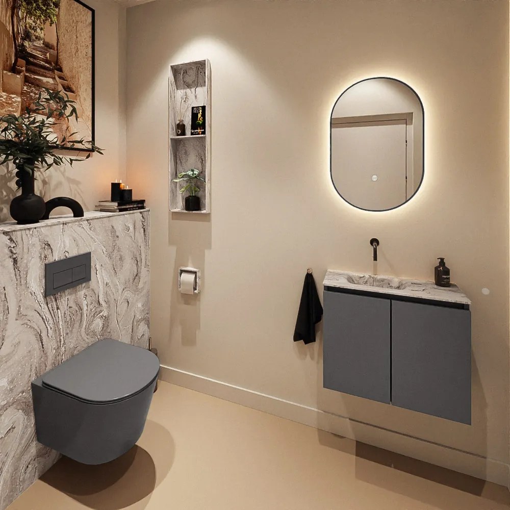 Mondiaz Ture DLux toiletmeubel 60cm dark grey met wastafel glace links zonder kraangat