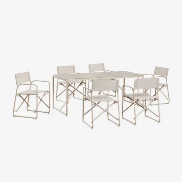 Rechthoekige Eettafelset 185x85 Cm Met 6 Inklapbare Regisseursstoelen Van Staal Melida Tapioca Beige - Sklum