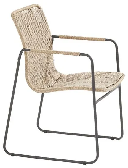 Taste by 4 Seasons Palma tuinset naturel met Basso tafel teak blad Ø 130 cm Tuinset beige weerbestendig