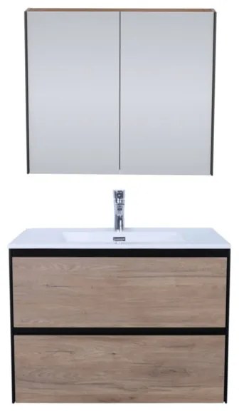 Adema Industrial badmeubel 80x45.5cm met bijbehorende spiegelkast hout/zwart