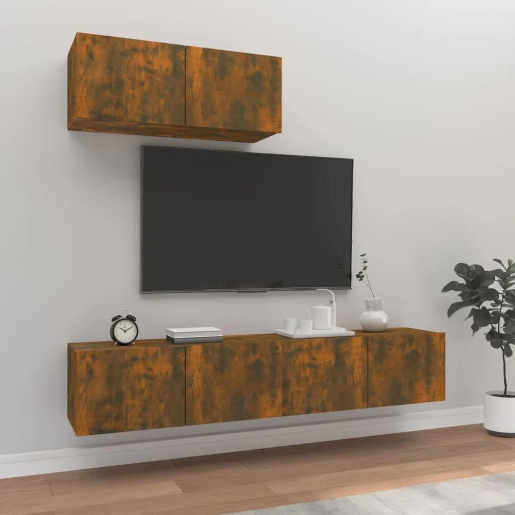 vidaXL 3-delige Tv-meubelset bewerkt hout gerookt eikenkleurig