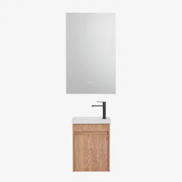 Narek Zwevend Houten Badkamermeubelset Met Geïntegreerde Wastafel Ash Brown & Rectangular Led And Antifog 55x90 Cm Riben & Mat Zwart - Sklum