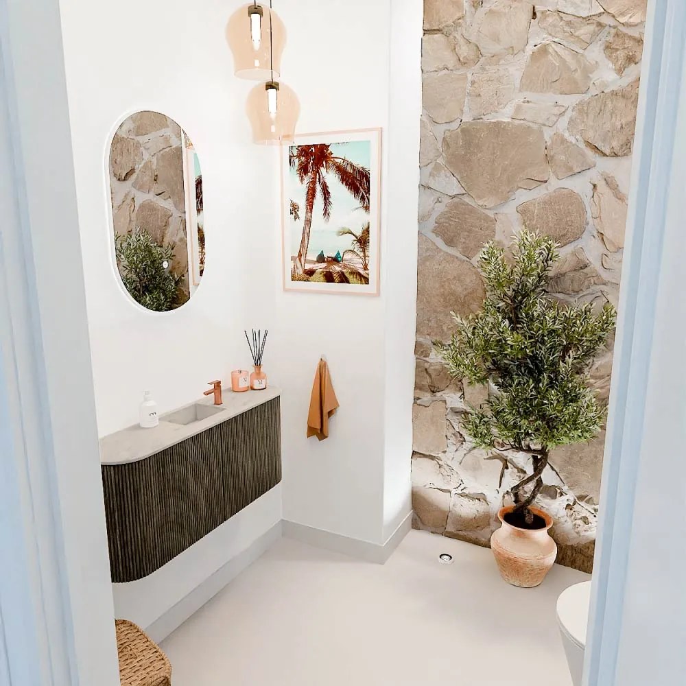 Mondiaz Joya DLux 95cm toiletmeubel ronding links/rechts shadow met wastafel faye midden 1 kraangat opalo