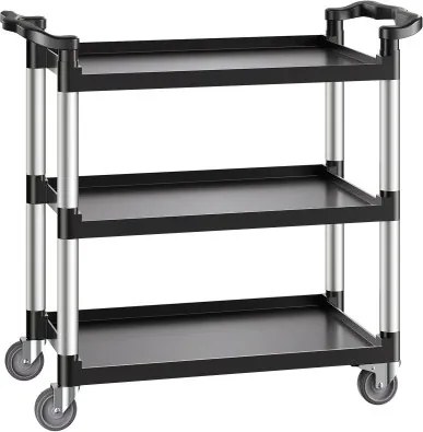 VEVOR multifunctionele trolley, draagvermogen 226 kg, universele trolley met 3 niveaus, gemaakt van kunststof met 360° zwenkwielen (2 met remmen), 106x49x98 cm. Serveerwagen voor magazijn, kantoor, thuis, restaurant en keuken.