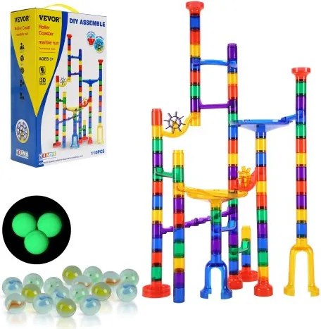 VEVOR Marble Run Set, 110-delige knikkerbaan-bouwsteenpuzzel, met 10 glow-in-the-dark knikkers + 20 glazen knikkers, educatief leerzaam racebaan-STEM-speelgoed, voor kinderen vanaf 3 jaar