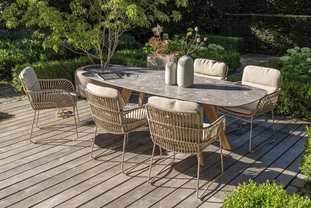 4 Seasons Outdoor Murcia dining set latte met Montana tafel met keramisch 'barrel' blad 240 x 103 cm      groen weerbestendig