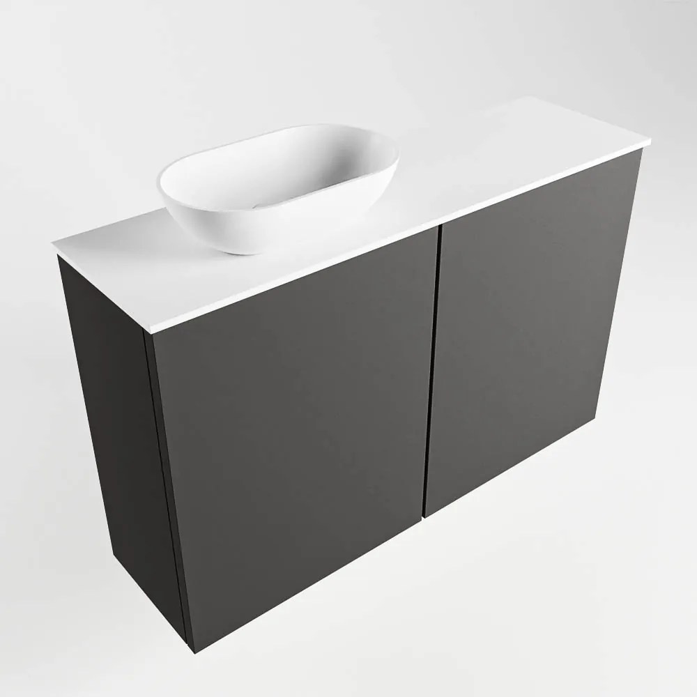 Mondiaz Fowy toiletmeubel 80cm dark grey met witte waskom links zonder kraangat