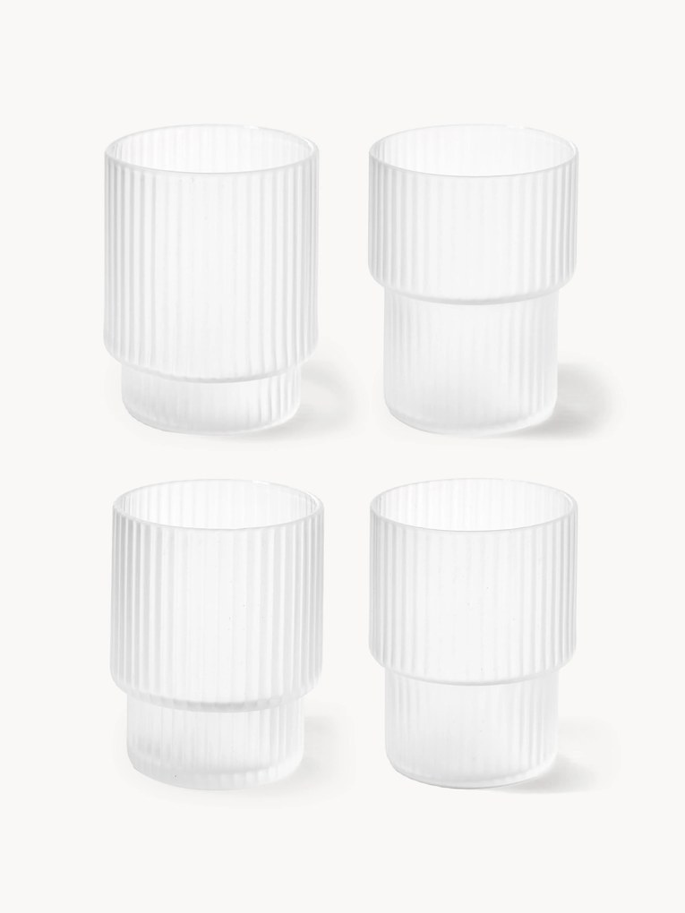Kleine mondgeblazen tumbler Ripple met reliëfpatroon, 60 ml, 4-delig