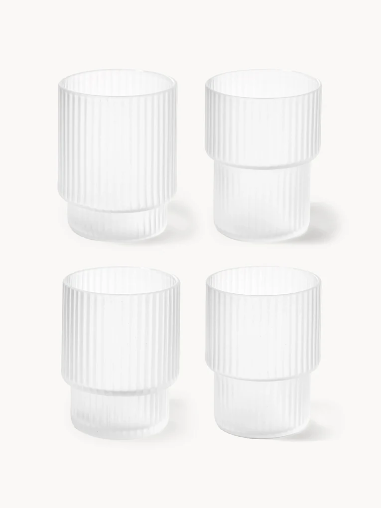 Mondgeblazen waterglazen Ripple met groefreliëf, 4-delig