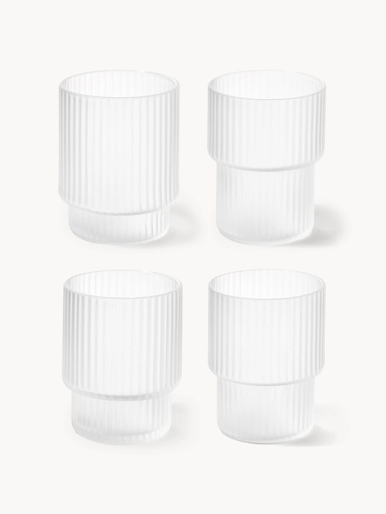Mondgeblazen waterglazen Ripple met groefreliëf, 4 stuks