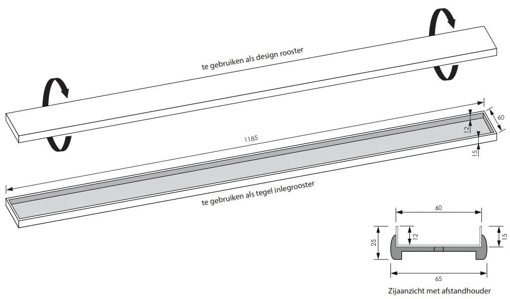 Brauer los multifunctioneel tegelinlegrooster 120cm RVS geborsteld
