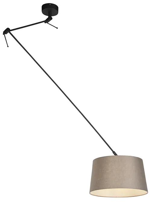 Hanglamp met linnen kap taupe 35 cm - Blitz I zwart Landelijk / Rustiek E27 cilinder / rond rond Binnenverlichting Lamp
