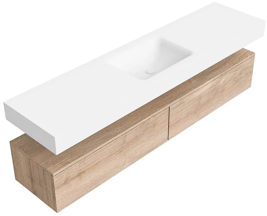 Zaro Alan badmeubel 190cm washed oak 2 lades met vrijhangende wastafel cloud midden zonder kraangat talc