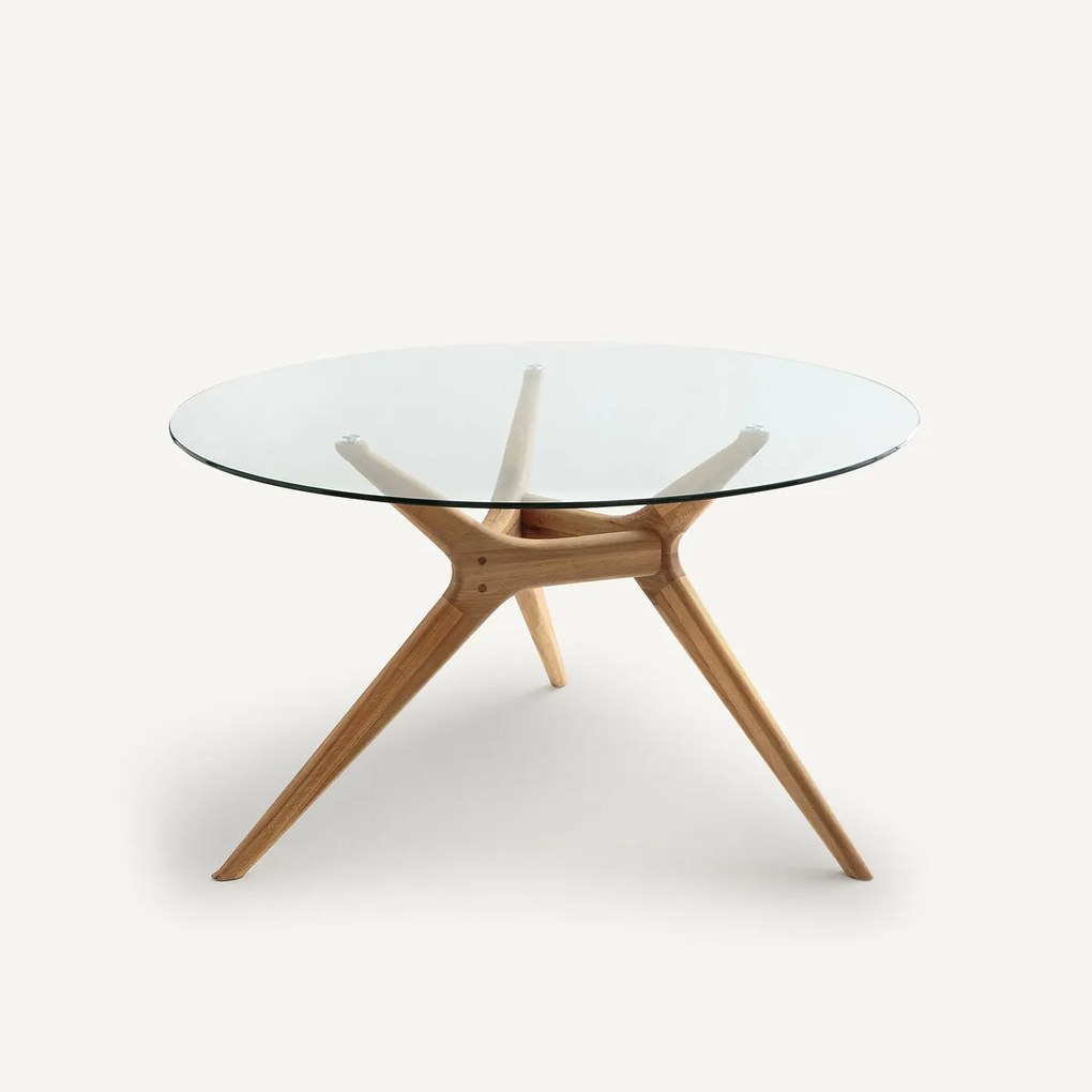 Ronde tafel van glas en massief eikenhout, Maricielo