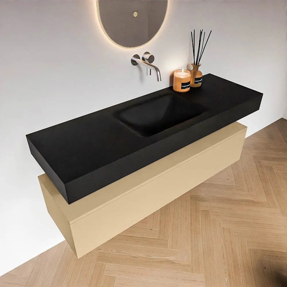 Zaro Alan badmeubel 140cm sand 1 lade met vrijhangende wastafel cloud midden zonder kraangat urban