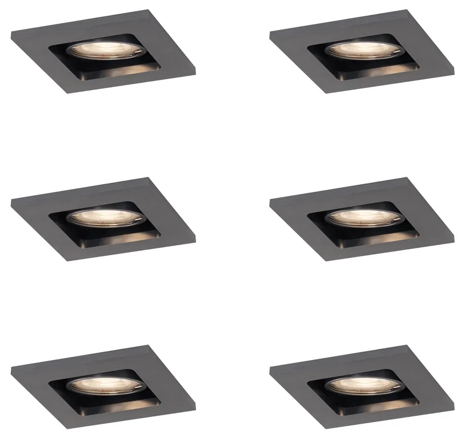 Set van 6 Moderne inbouwspot gunmetal GU10 50mm rond kantelbaar - Qure GU10 Binnenverlichting Lamp
