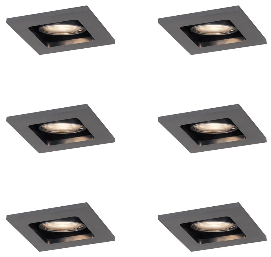Set van 6 Moderne inbouwspot gunmetal GU10 50mm rond kantelbaar - Qure