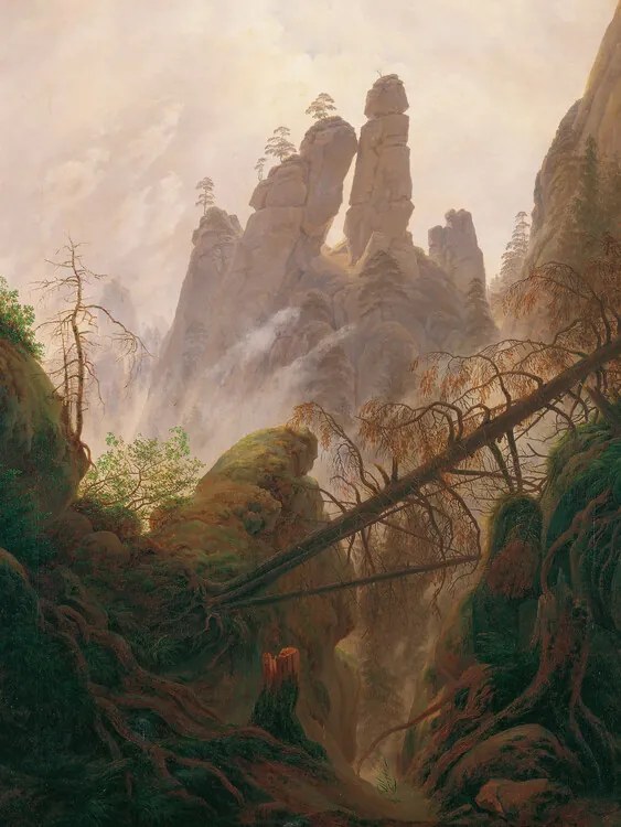 Kunstreproductie Rocky landscape in the Elbe Sandstone Mountains, Caspar David Friedrich