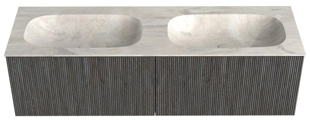 Mondiaz Kurve-dlux 150cm badmeubel shadow met 2 lades en wastafel stor small dubbel zonder kraangat ostra