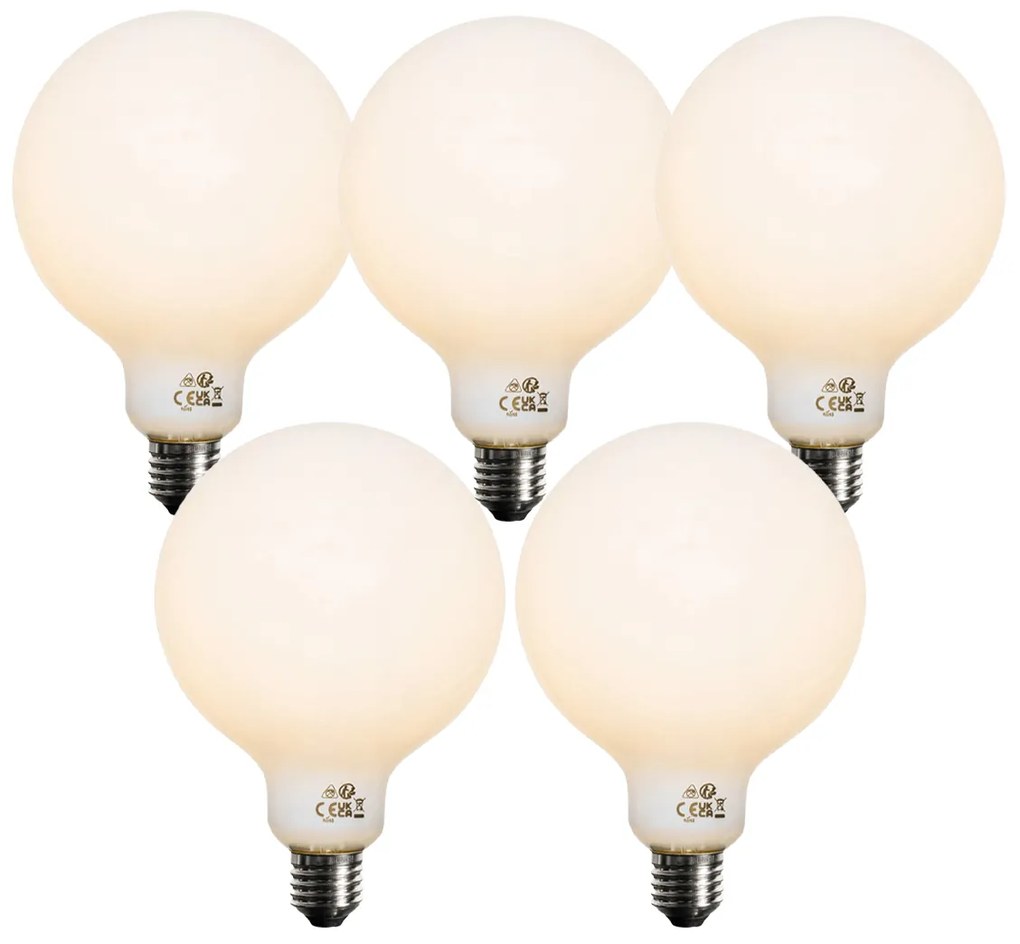 Set van 5 E27 dimbare LED lampen opaal G125 5W 450 lm 2700K