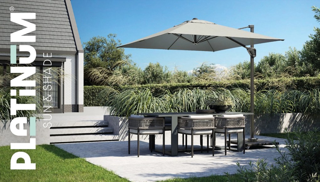 Zweefparasol  2.5x2.5m T1 (incl .voet + hoes) taupe Taupe-naturel-bruin Platinum Voyager