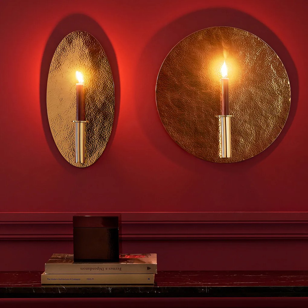 Wandkandelaarvaas, ovaal, messing, Lunou