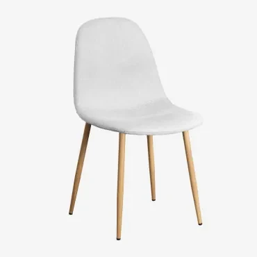 Pak 2 Glamm-eetkamerstoelen In Natuurlijk Hout & Stof Gebroken Wit - Sklum