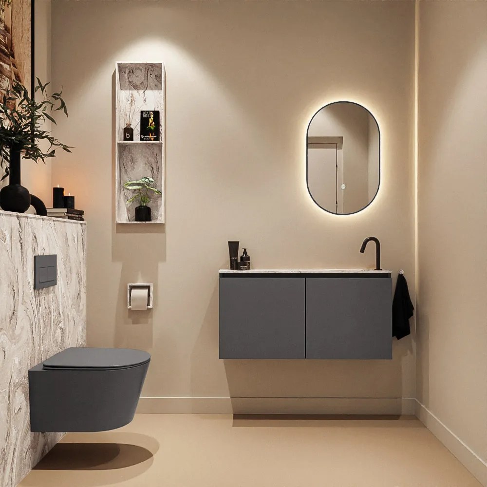 Mondiaz Ture DLux toiletmeubel 100cm dark grey met wastafel glace rechts met kraangat