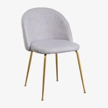 Kana Design Eetkamerstoel In Teddystof Gris Claro & Goud - Sklum