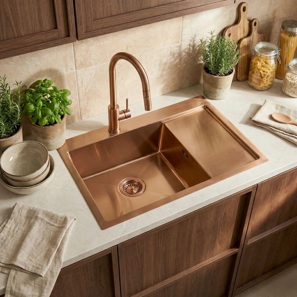 Stalen spoelbak Fin BRUSH COPPER