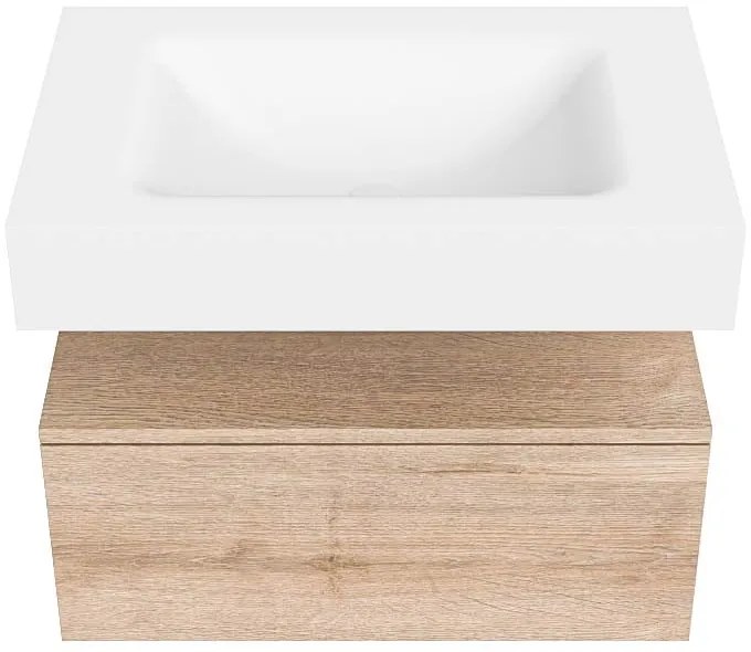 Zaro Alan badmeubel 70cm washed oak 1 lade met vrijhangende wastafel cloud midden 1 kraangat talc