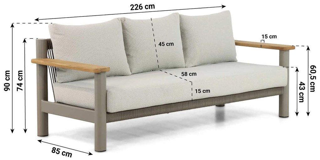 Stoel en Bank Loungeset 5 personen Aluminium/Rope Taupe  Santika Furniture Santika