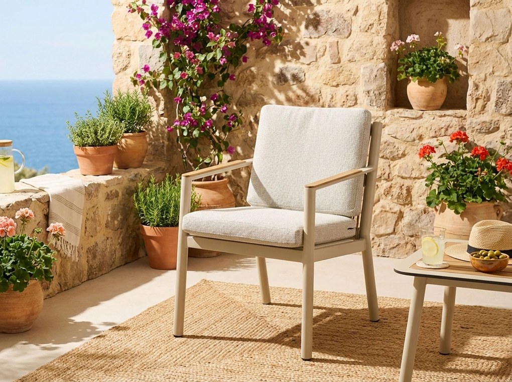 Tuinset Ronde Tuintafel 6 personen 160 cm Aluminium/rope Taupe  Coco Sevilla/Sand