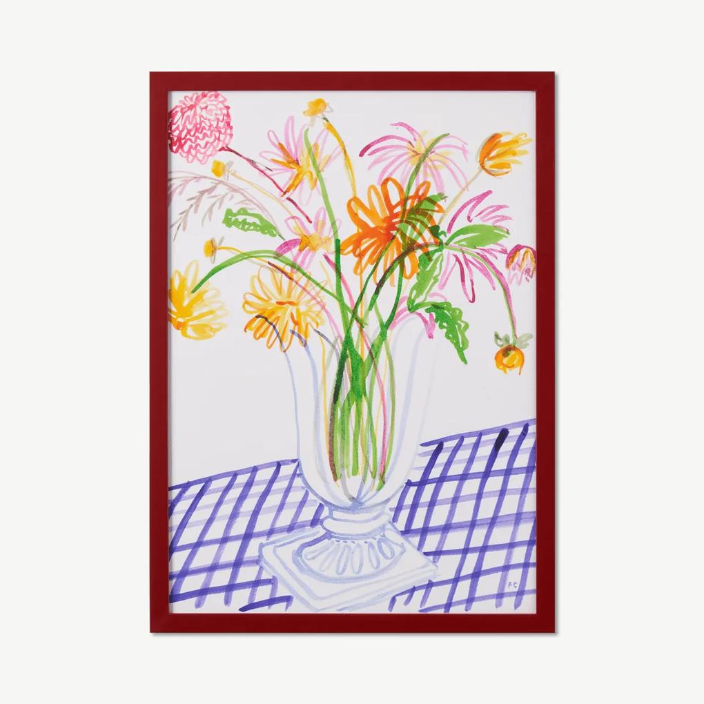 Frances Costelloe, 'Dahlias on Gingham Table' limited edition, ingelijste print, A2