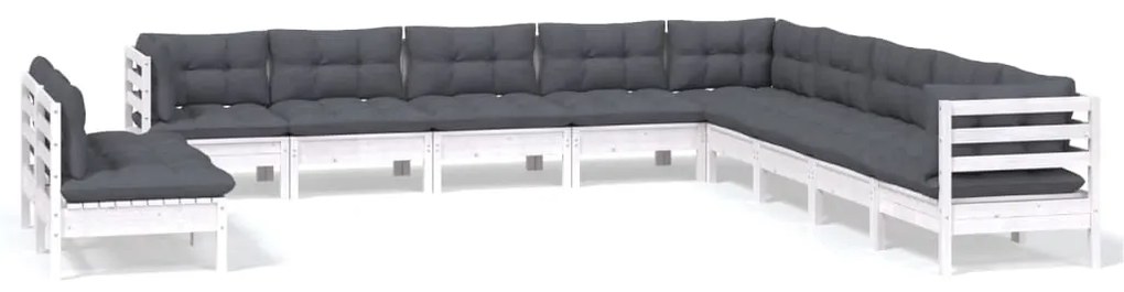 vidaXL 11-delige Loungeset met kussens massief grenenhout wit