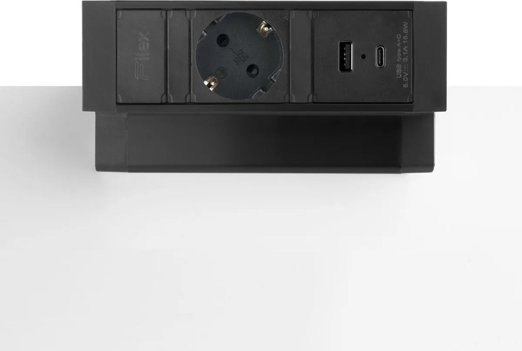 Bureau Stekkerdoos Zwart 1x230V, 1xUSB-A, 1xUSB-C (incl. Aansluitsnoer Randaarde 1,5 Meter)